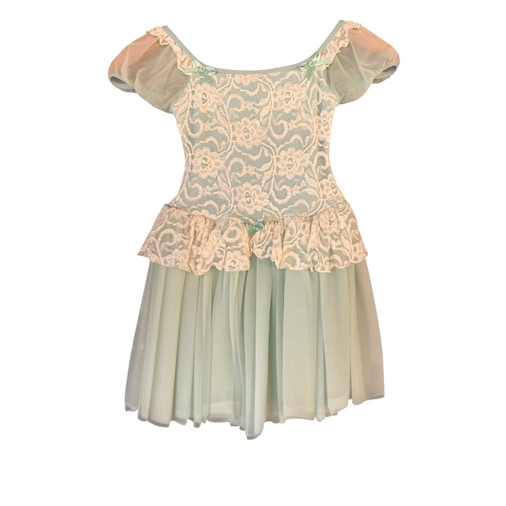 Girls Performance Dress figure skating gymnastics dance 6X-7 in mint green